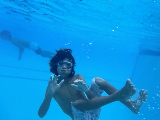 My son Evan swimming under water